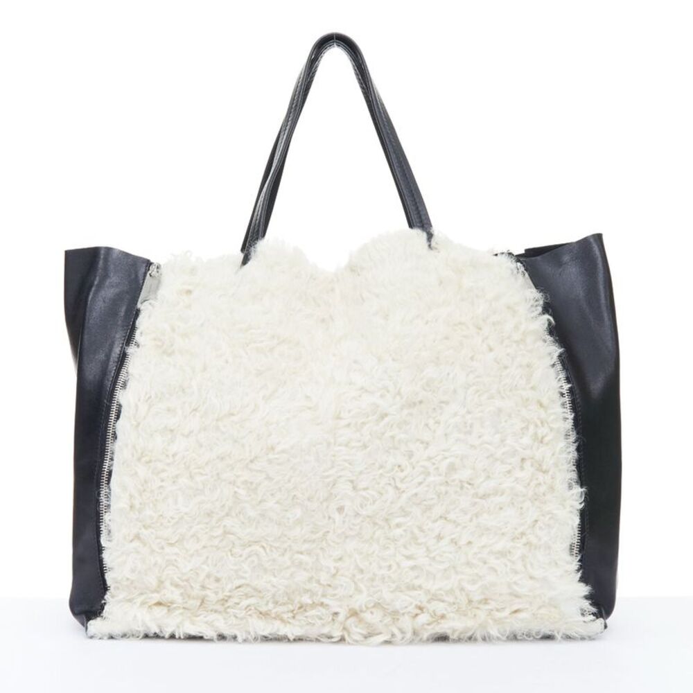 Celine 2011 Cream Shearling Zip Tote Bag